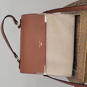 Burlap Style Crossbody Bag in Tan and Cream